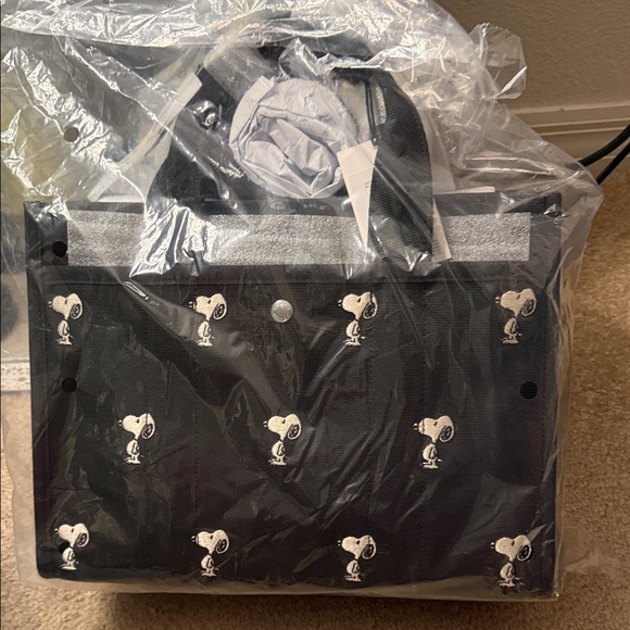 Coach Black Cargo Tote with Tan Embroidered Logo and Limited Snoopy Collection - Picture 2 of 3